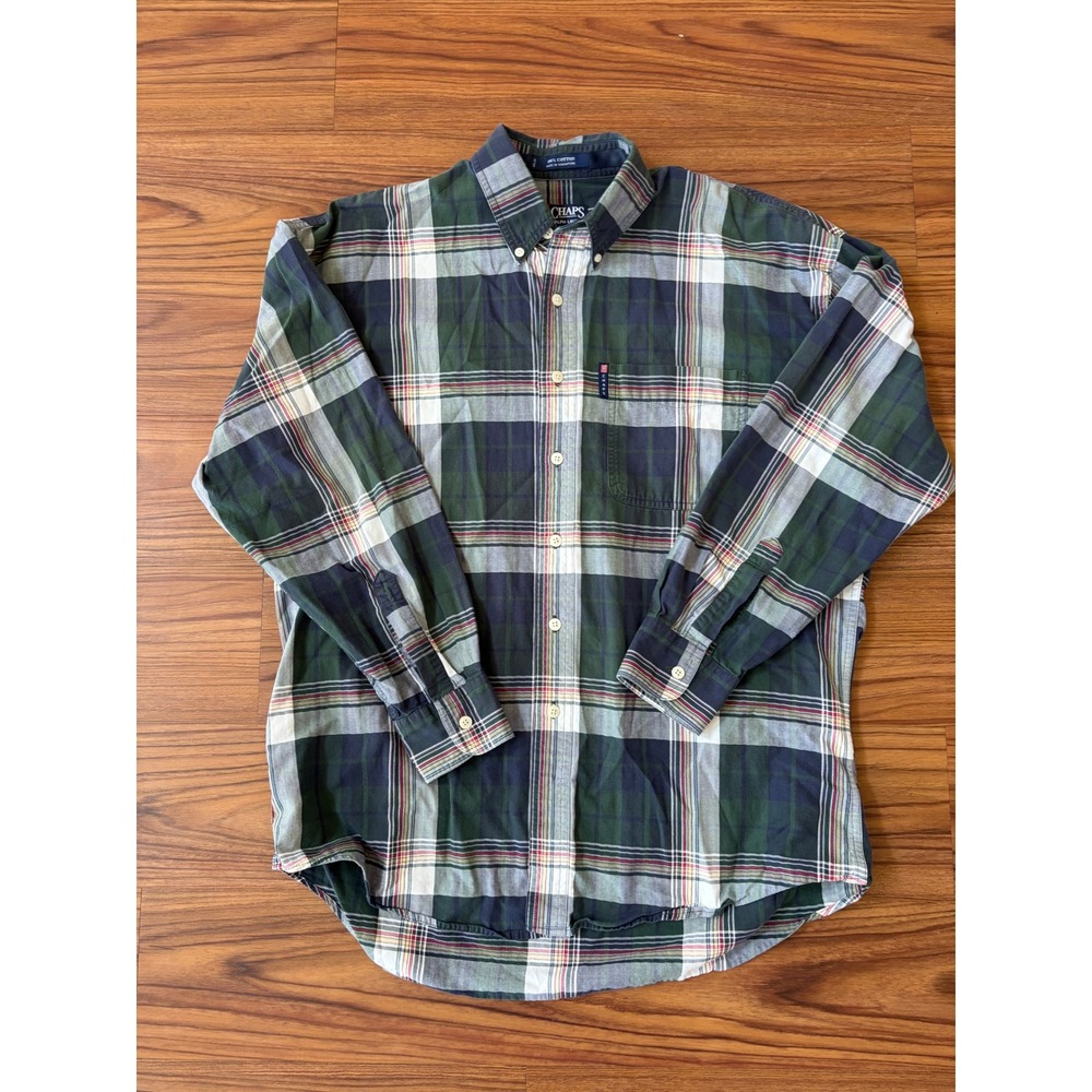 Vintage 90's Chaps Ralph Lauren Mens Plaid Long Sleeve Button Down Shirt LargE